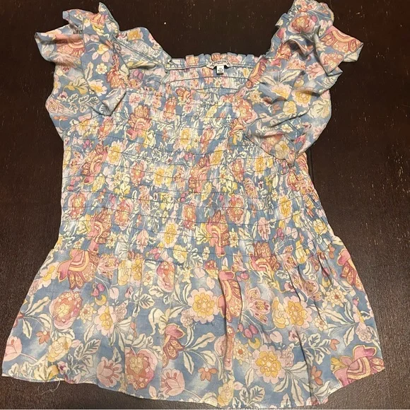 Nanette Lepore Floral Ruffle Sleeve Top With Cap Sleeves. Size 3X - Picture 3 of 9